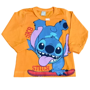 Camiseta Infantil de Manga Longa Stitch Skate - Laranja